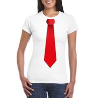 Shoppartners Wit t-shirt met rode stropdas dames Wit