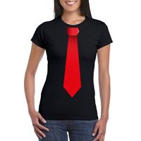 Shoppartners Zwart t-shirt met rode stropdas dames Zwart