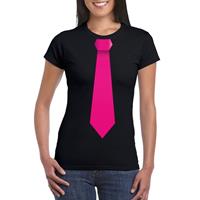 Shoppartners Zwart t-shirt met roze stropdas dames Zwart