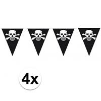 4x stuks Piraten versiering vlaggenlijnen Zwart