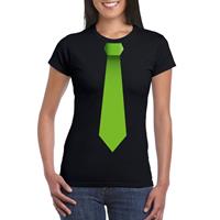 Shoppartners Zwart t-shirt met groene stropdas dames Zwart