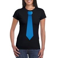 Shoppartners Zwart t-shirt met blauwe stropdas dames Zwart