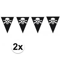 2x stuks Piraten versiering vlaggenlijnen Zwart