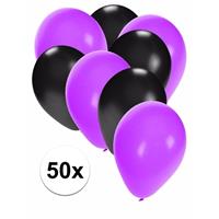 Shoppartners 50x ballonnen paars en zwart Multi