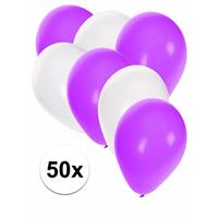 Shoppartners 50x ballonnen wit en paars Multi