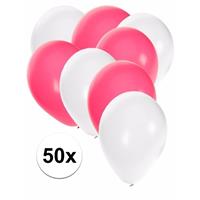 Shoppartners 50x ballonnen wit en roze Multi