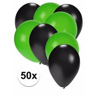 Shoppartners 50x ballonnen zwart en groen Multi