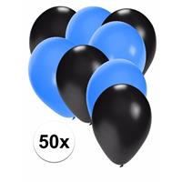 Shoppartners 50x ballonnen zwart en blauw Multi