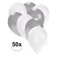 Shoppartners 50x ballonnen wit en zilver Multi
