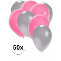 Shoppartners 50x ballonnen zilver en lichtroze Multi