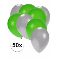 Shoppartners 50x ballonnen zilver en groen Multi