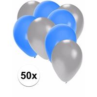 Shoppartners 50x ballonnen zilver en blauw Multi