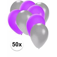 Shoppartners 50x ballonnen zilver en paars Multi