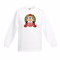 Shoppartners Witte Kerst sweater kinderen met een pinguin (110/116) Multi