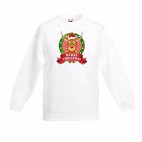 Shoppartners Witte Kerst sweater kinderen met rendier Rudolf 3-4 jaar (98/104) Wit