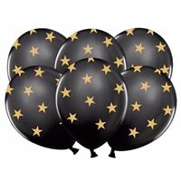 Zwarte ballonnen met gouden sterren 18 stuks Multi