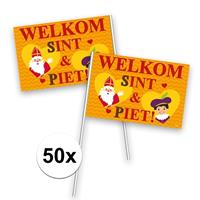 Folat 50x Welkom Sint en Piet zwaaivlaggetje Multi