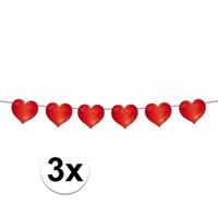 3x Slinger rode hartjes 6 meter valentijn en bruiloft versiering Rood