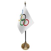 Olympische Spelen tafelvlaggetje 10 x 15 cm met standaard Multi