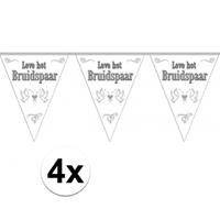 4x stuks Vlaggenlijnen Bruiloft / Bruidspaar / Huwelijk Wit