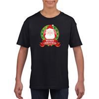 Bellatio Decorations Zwart Kerst T-shirt Voor Kinderen Met Kerstman Print M (134-140) - Kerst T-shirts Kind