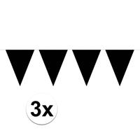 3x Vlaggenlijnen zwart 10 meter Zwart