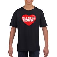 Shoppartners Huwelijksaanzoek t-shirt Wil je met papa trouwen zwart kinderen (146-152) Zwart
