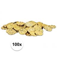 Gouden schatkist munten 100 stuks Goudkleurig