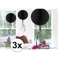 3x feestversiering decoratie bollen zwart 30 cm Zwart