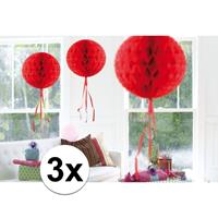 3x feestversiering decoratie bollen rood 30 cm Rood