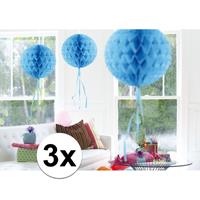 3x feestversiering decoratie bollen baby blauw 30 cm Blauw
