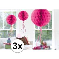 3x feestversiering decoratie bollen fel roze 30 cm Roze