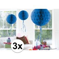 3x feestversiering decoratie bollen blauw 30 cm Blauw