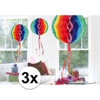 3x feestversiering decoratie bollen in regenboog kleuren 30 cm Multi
