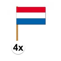 Oranje artikelen 4x Nederlandse luxe zwaaivlaggen 30x45 cm Multi
