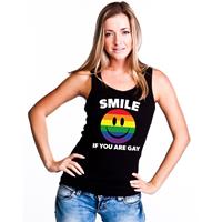 Shoppartners Smile if you are gay emoticon tanktop/ singlet shirt zwart dames Zwart