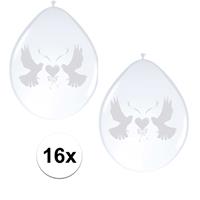 Folat 2x Ballonnen wit met duif 8 stuks Wit