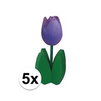 5x Decoratie houten paarse tulpen Paars