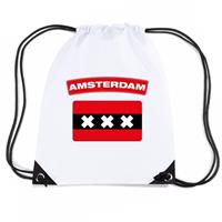 Shoppartners Amsterdam nylon rugzak wit met Amsterdamse vlag Wit