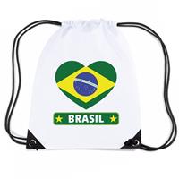Shoppartners Brazilie hart vlag nylon rugzak wit Wit