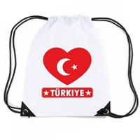 Shoppartners Turkije hart vlag nylon rugzak wit Wit