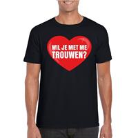 Shoppartners Huwelijksaanzoek t-shirt Wil je met me trouwen zwart heren Zwart