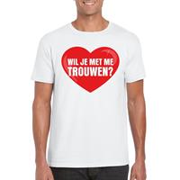 Shoppartners Huwelijksaanzoek t-shirt Wil je met me trouwen wit heren Wit