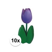 10x Decoratie houten paarse tulpen Paars