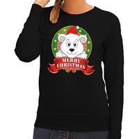 Shoppartners Foute kersttrui zwart Merry Christmas ijsbeer voor dames