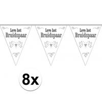 8x stuks Vlaggenlijnen Bruiloft / Bruidspaar / Huwelijk Wit