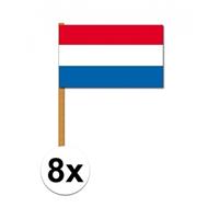 Oranje artikelen 8x Nederlandse luxe zwaaivlaggen 30x45 cm Multi