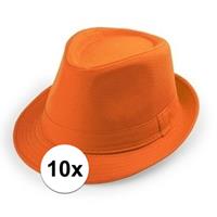 10x Oranje trilby verkleed hoedjes voor volwassenen