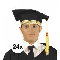 24x Luxe afstudeerhoedje / geslaagd hoedje met gouden details Zwart
