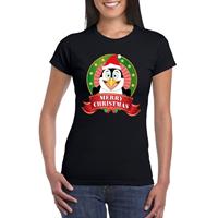 Shoppartners Pinguin Kerst t-shirt zwart Merry Christmas voor dames